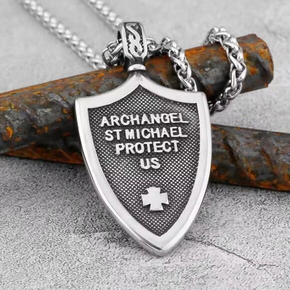 Archangel St Michael Pendant Necklace Protect Us birthday Valentine's Catholic - Picture 2 of 6
